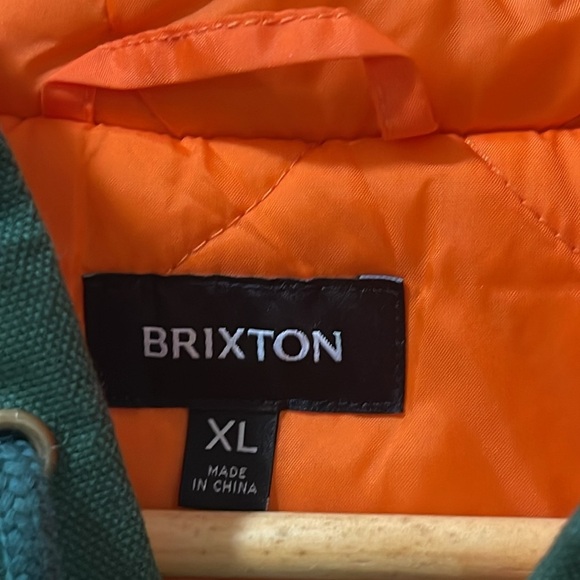 BRIXTON BUILDERS HOODED WARM WORK CANVAS JACKET GREEN ORANGE QUILTED TRUCKER XL - Picture 4 of 11
